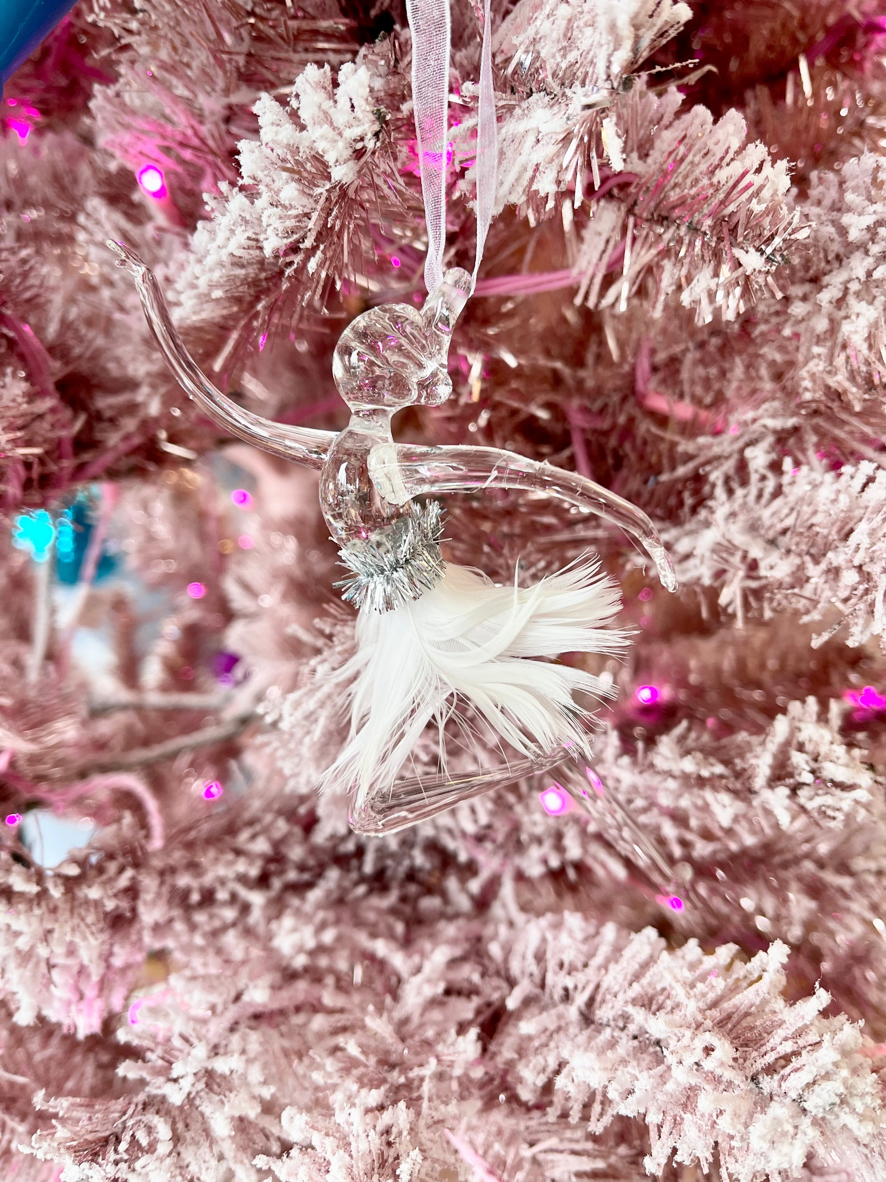 Christmas Tradition 6.5" Glass Ballerina Ornament with White Feathers W8713