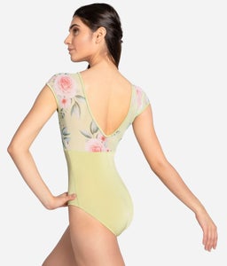 Cap Sleeve Leotard with Floral Mesh