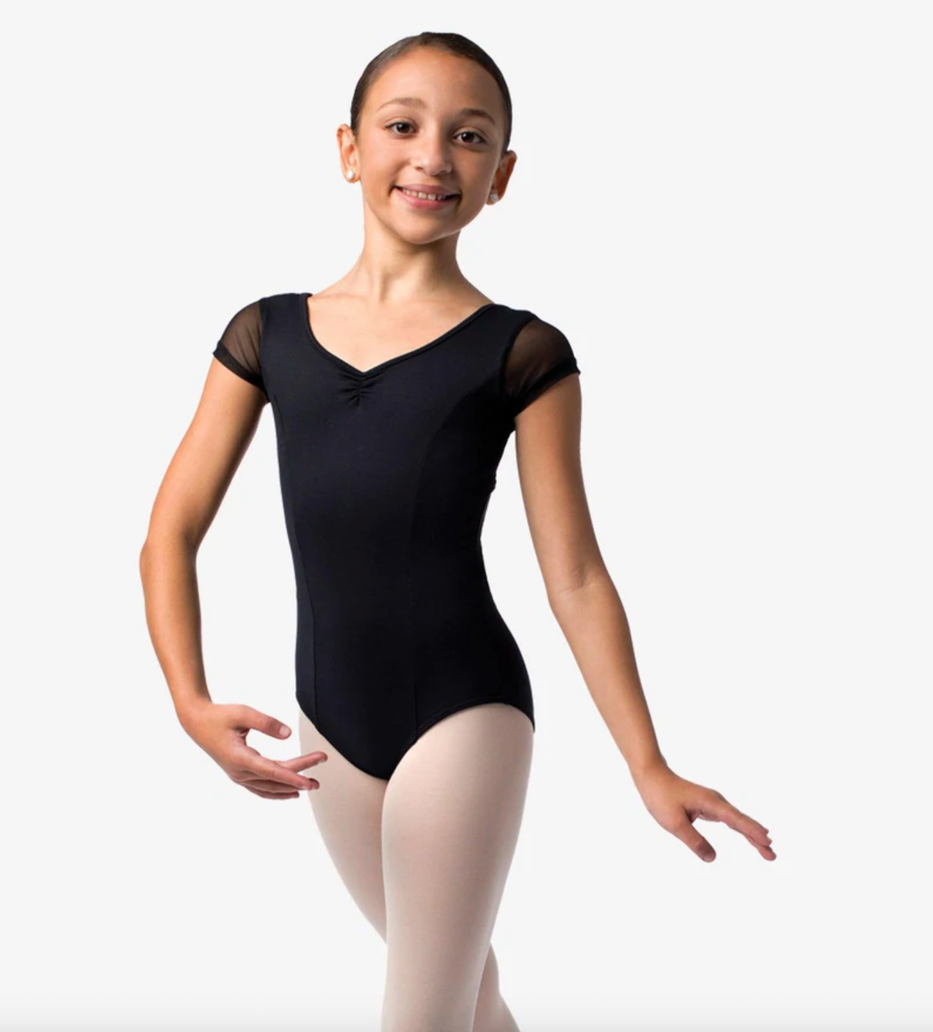 So Danca Nikita Mesh Cap Sleeve Leotard with Keyhole Back SL140 Black Child 6x 7